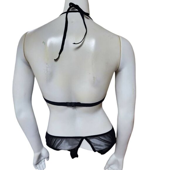 AvidLove Black Deep V Lace & Mesh Crotchless Teddy (S) - Picture 7 of 8